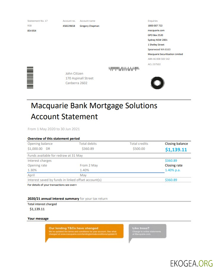 Modèle de relevé de la Macquire Bank australien facile à remplir au format Excel et PDF